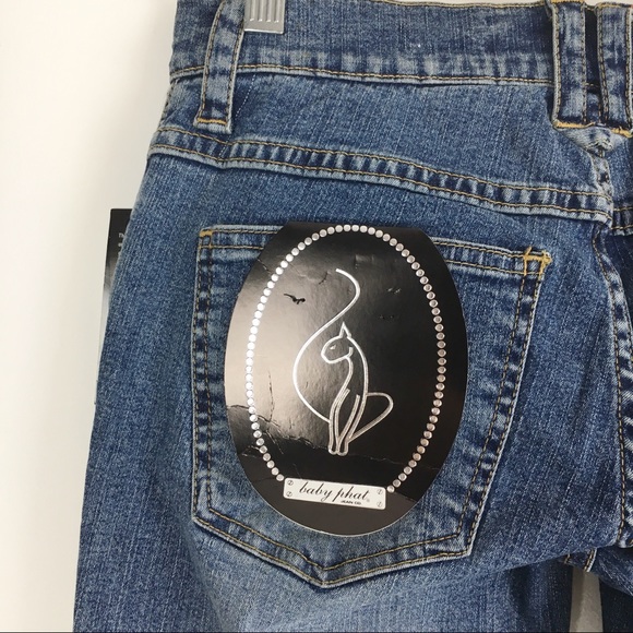 NWT Vintage Y2K Baby Phat Cat Logo Cuffed Denim Jeans Cropped Capri Pants Size 3 - Picture 7 of 10